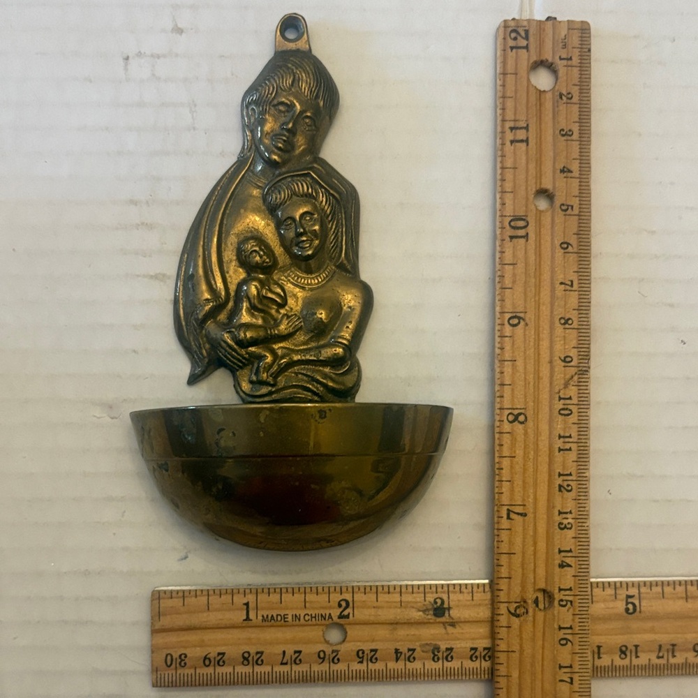Brass Holy Family Wall Font / Holy Water Holder - Gold Tone